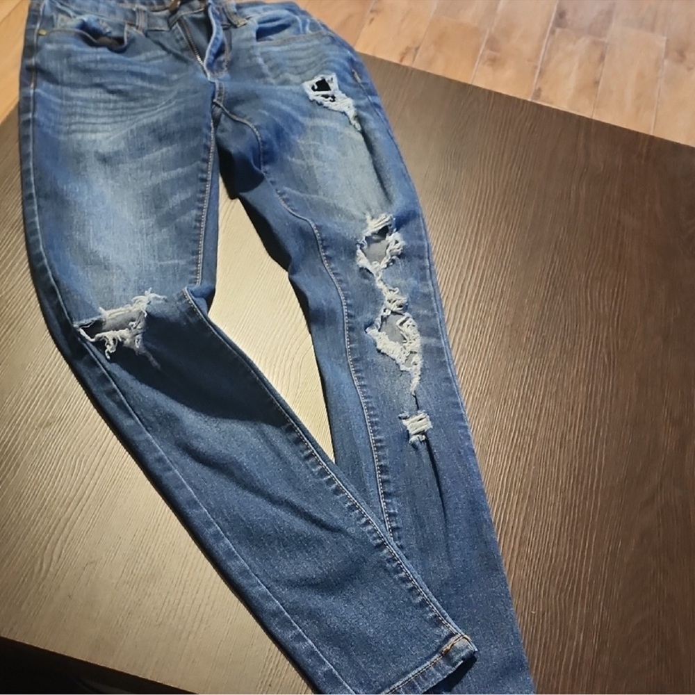 True Craft Mid Rise Skinny Jeans Size 3 Distressed Medium Wash Stretch Denim - Picture 3 of 14